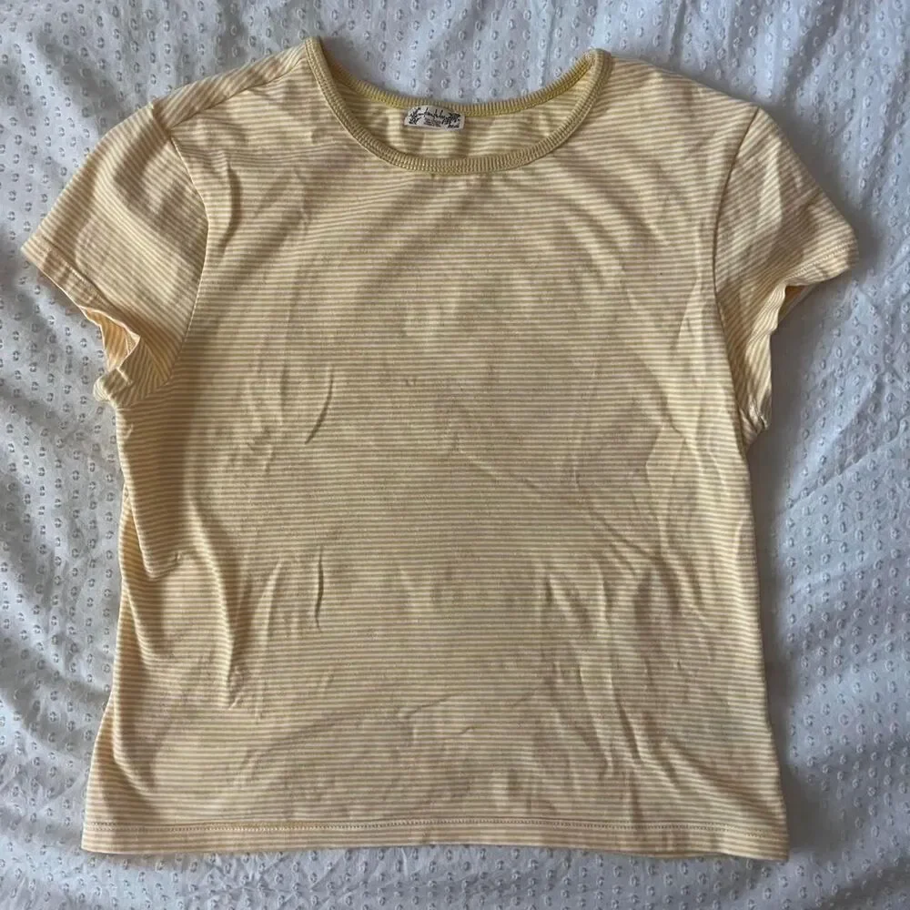 free people yellow striped cropped top size large